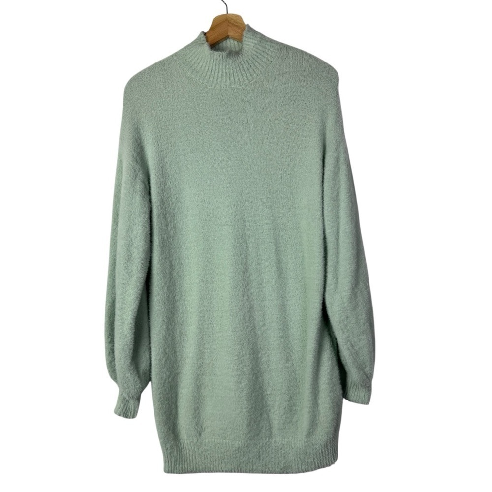 Forever 21 Mint Green Fuzzy Eyelash Knit Turtleneck Sweater Dress‎ M
